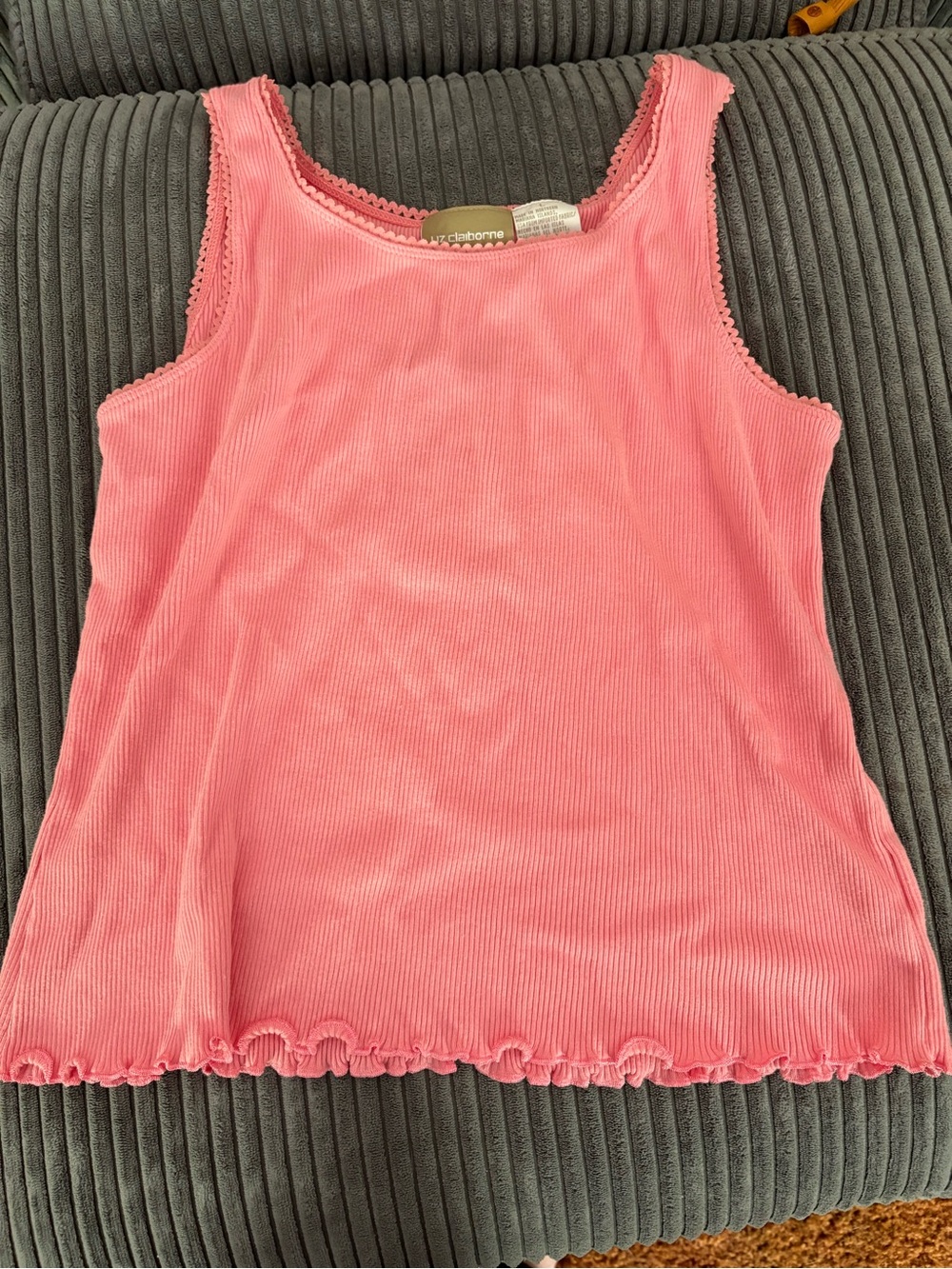 Liz Claiborne Coral Ribbed Tank with Scallop Trim
